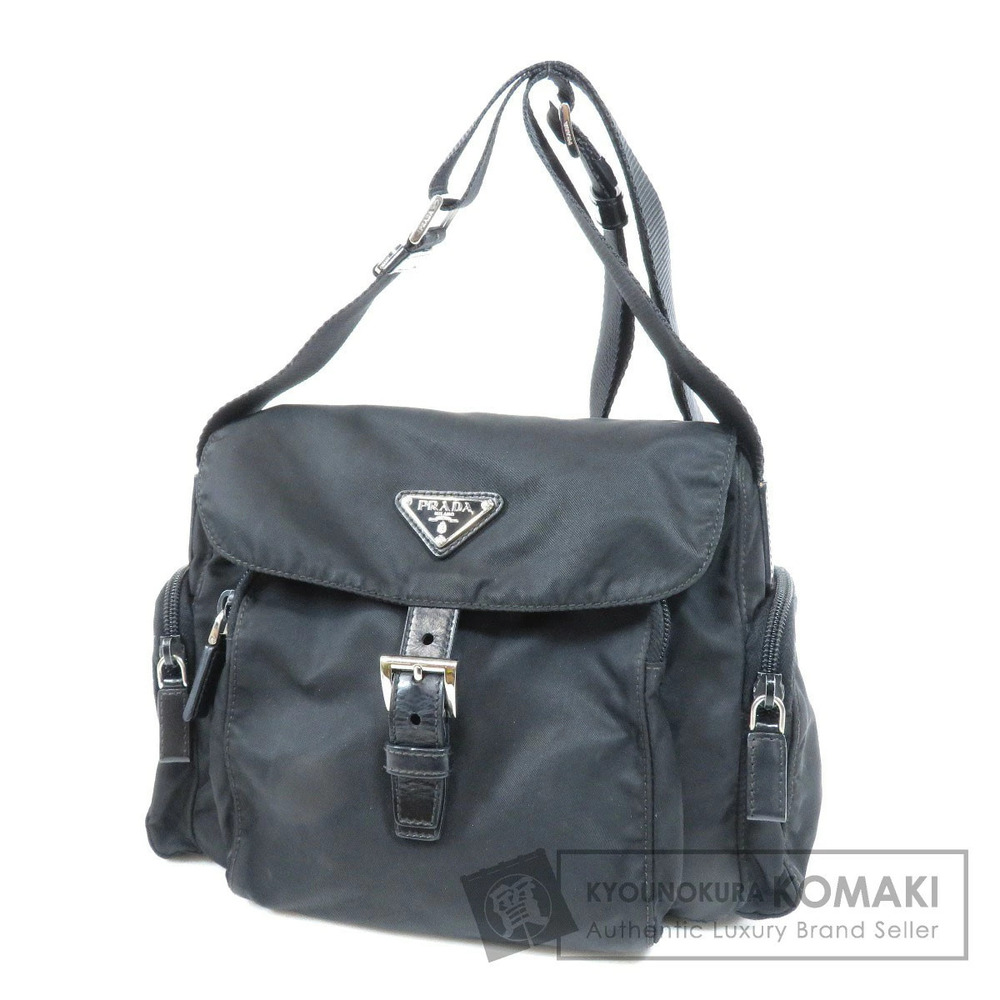 Prada Tessuto shoulder bag black enamel triangle logo buckle